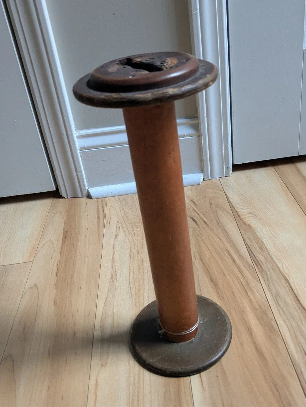 Vintage industrial wooden spool hat holder rack shelf decor